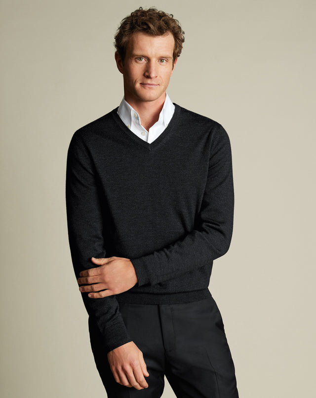 Merino V-Neck Sweater - Charcoal Gray