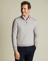 Pure Merino Zip Neck Jumper - Silver