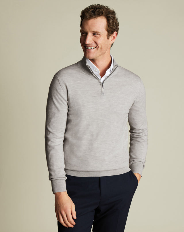 Pure Merino Zip Neck Jumper - Silver
