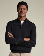 Pure Merino Knitted Polo - Black
