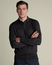 Pure Merino Knitted Polo - Charcoal Grey