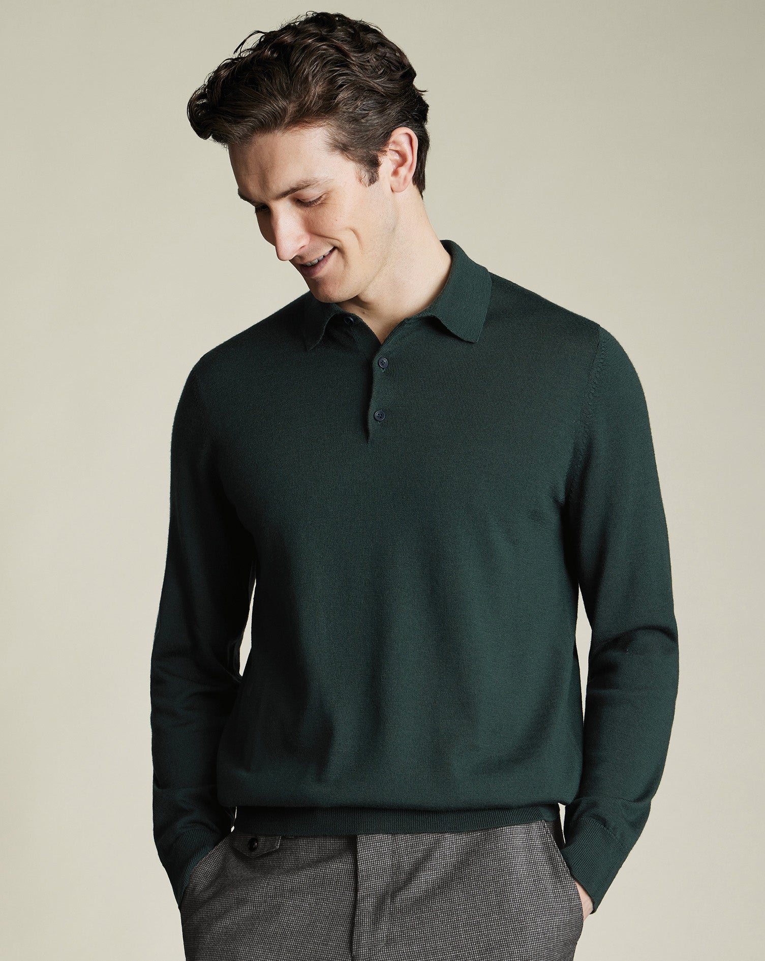 Pure Merino Knitted Polo Green