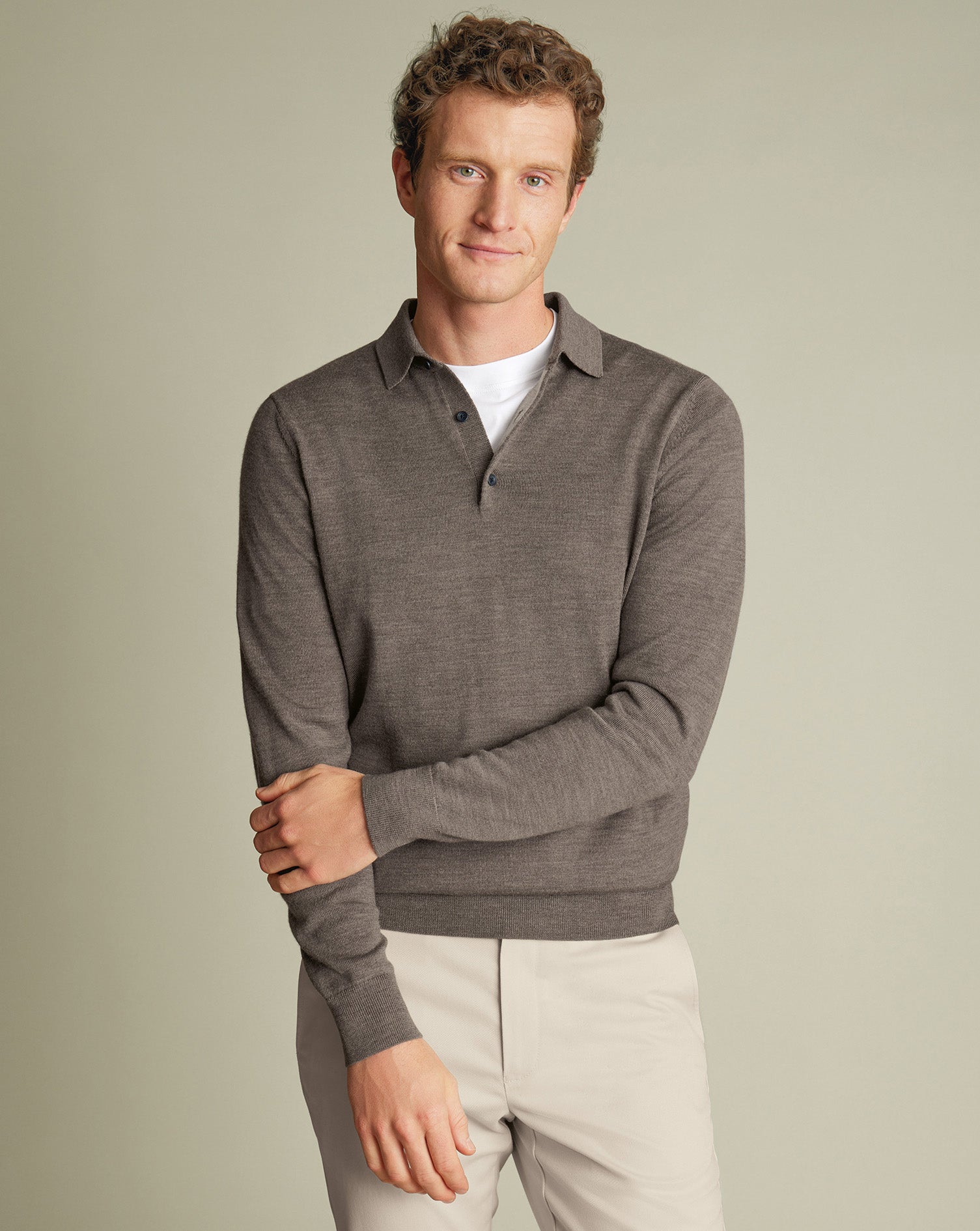 Pure Merino Knitted Polo Mocha