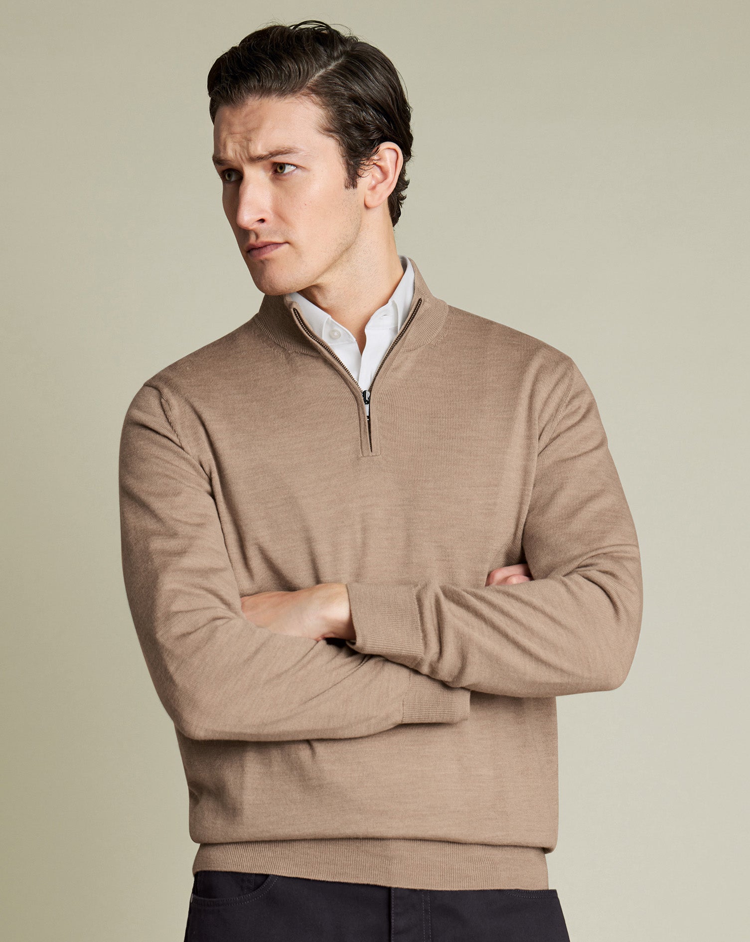 Pure Merino Zip Neck Jumper - Oatmeal