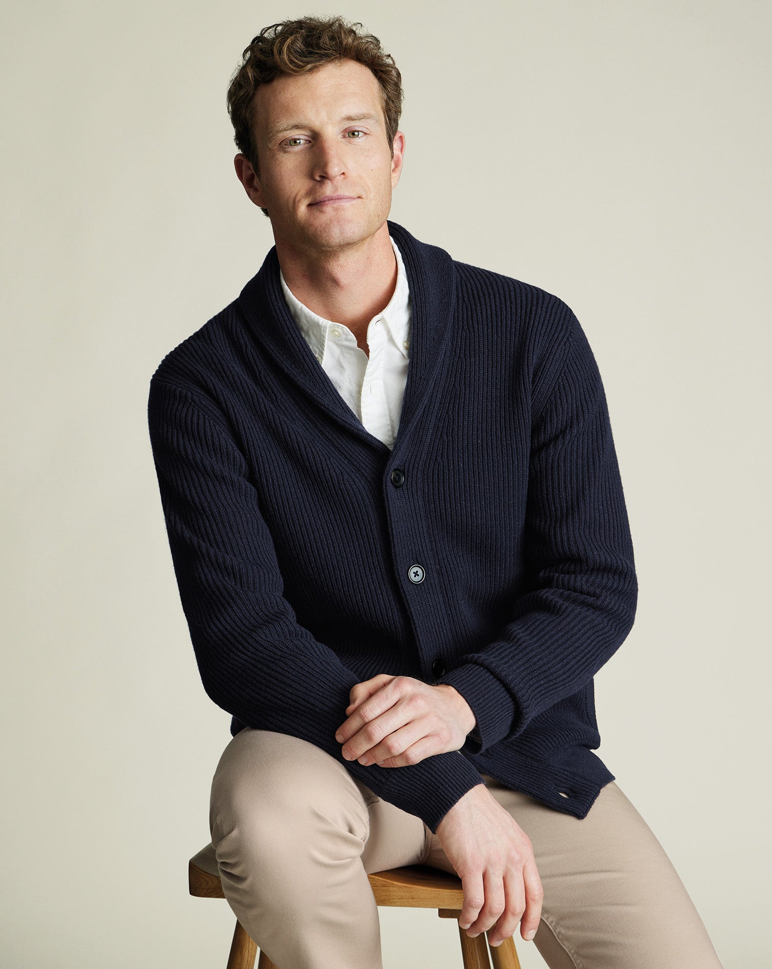 Pure Merino Shawl Neck Chunky Cardigan - Navy