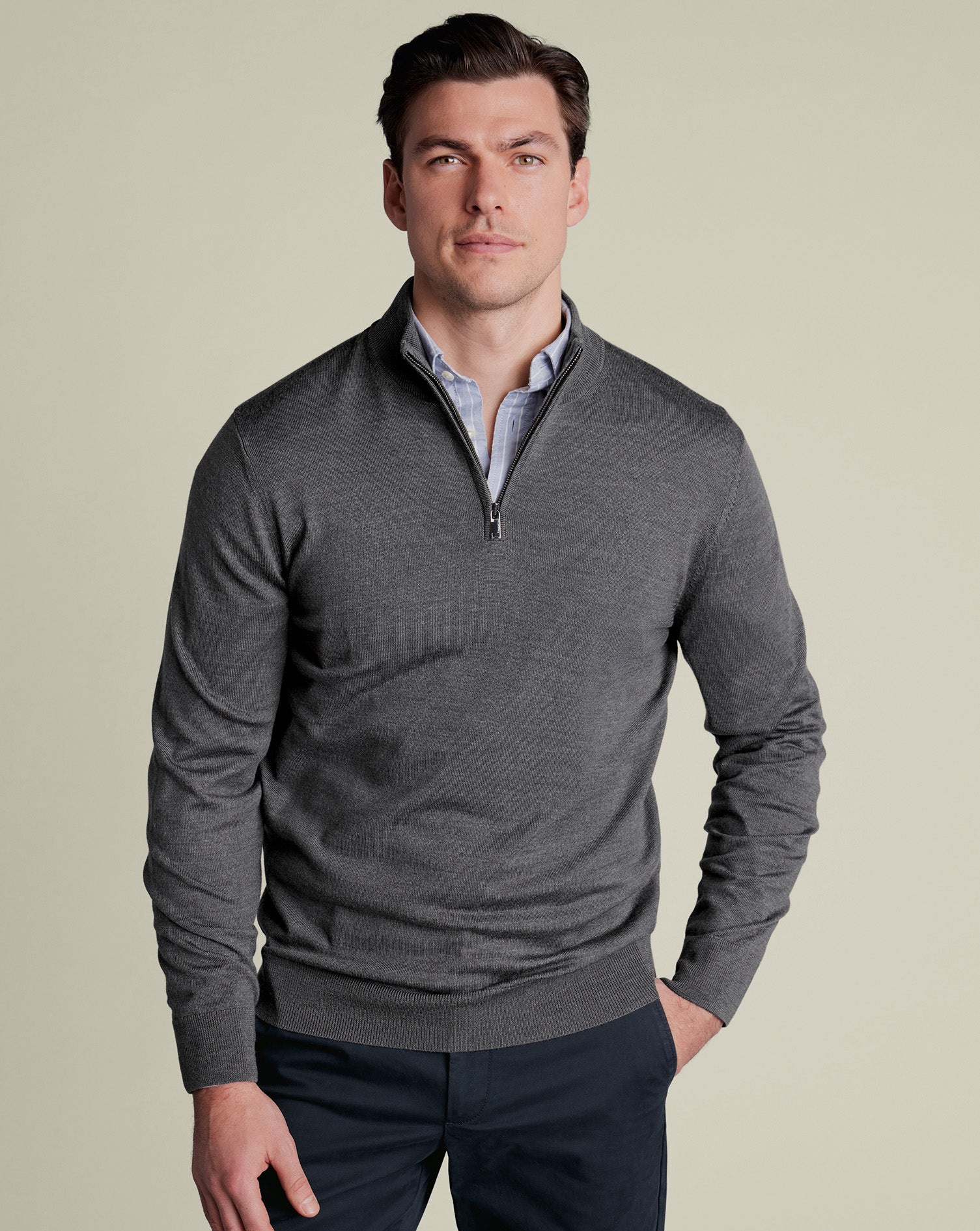 Pure Merino Zip Neck Jumper - Grey