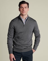 Pure Merino Zip Neck Jumper - Grey