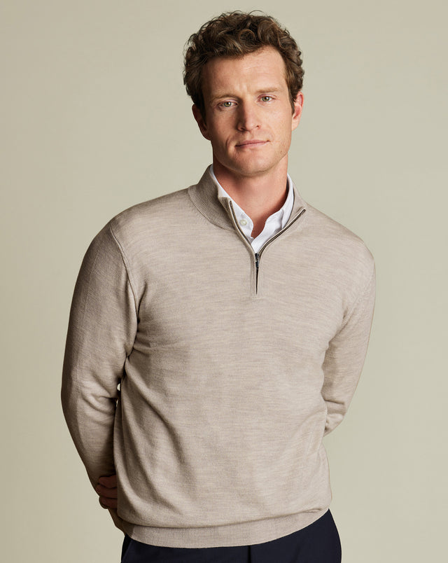 Pure Merino Zip Neck Jumper - Limestone
