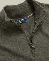 Pure Merino Zip Neck Jumper Green Melange