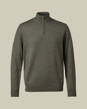 Pure Merino Zip Neck Jumper Green Melange