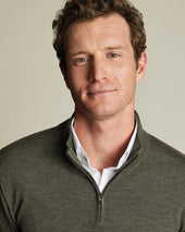 Pure Merino Zip Neck Jumper Green Melange