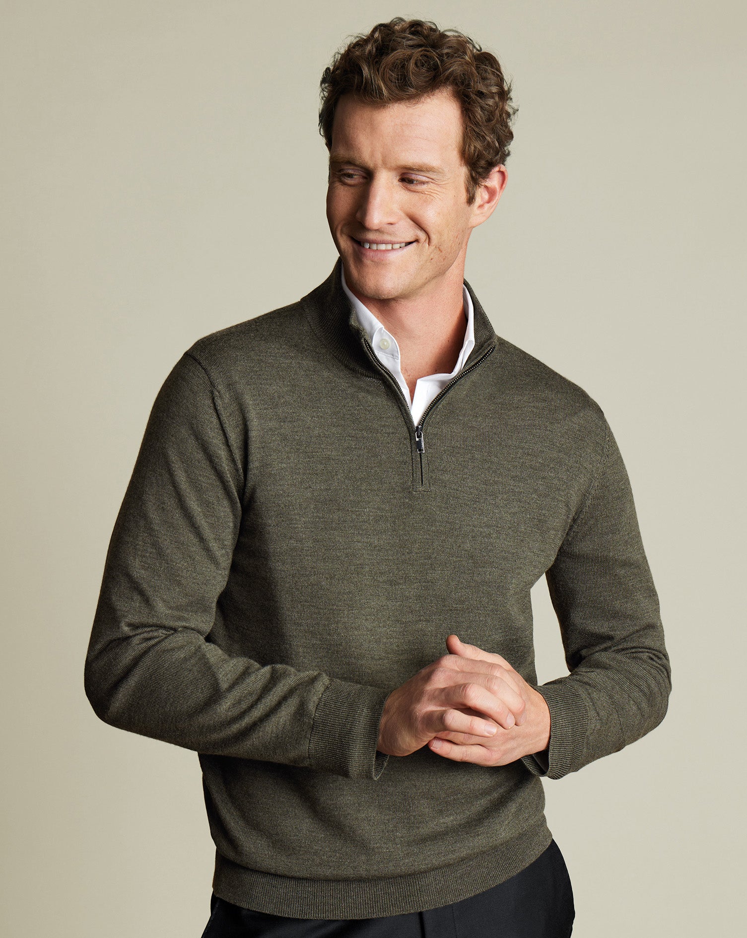 Pure Merino Zip Neck Jumper Green Melange