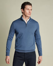 Pure Merino Zip Neck Jumper - Steel Blue