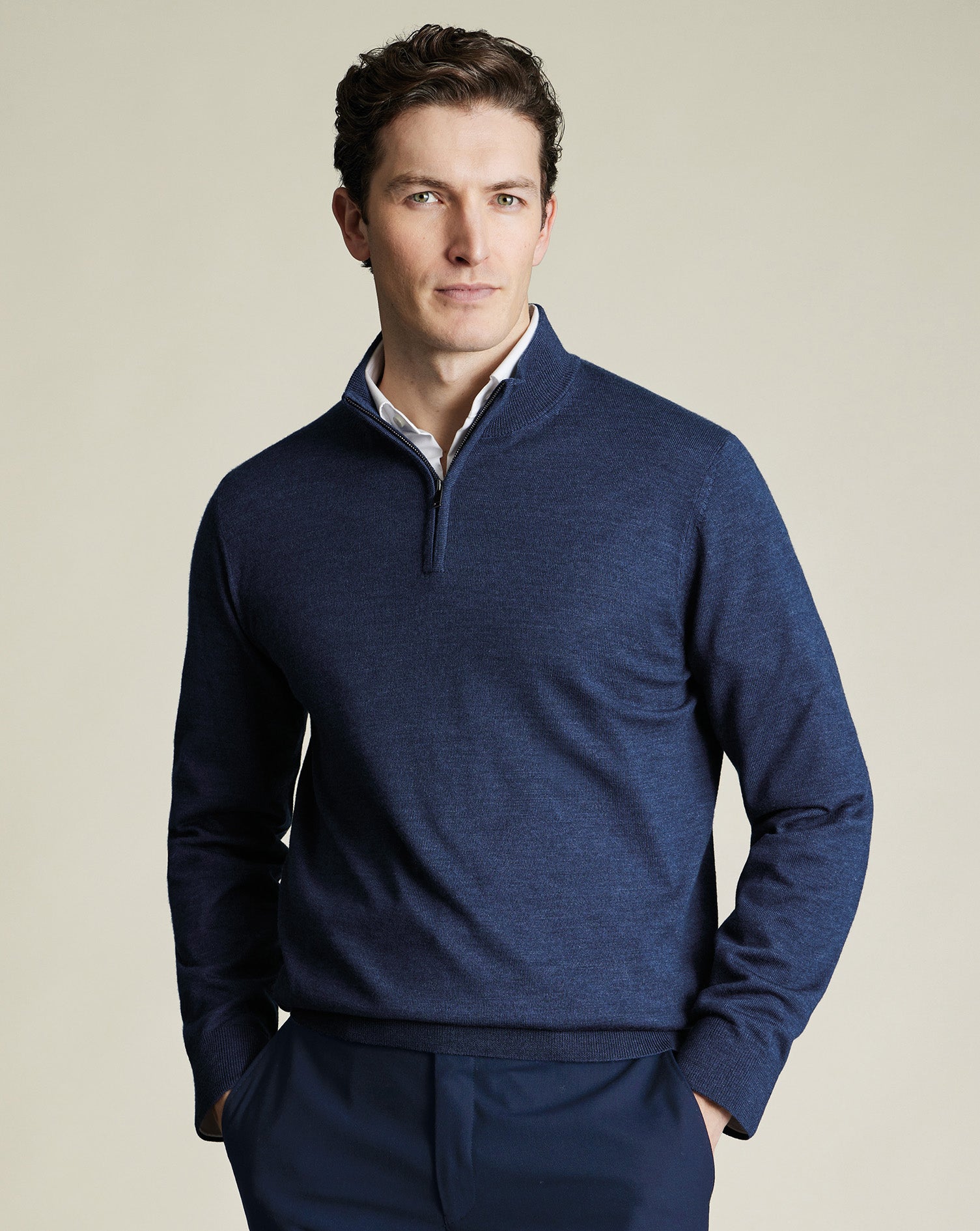 Pure Merino Quarter Zip Sweater Ink Blue