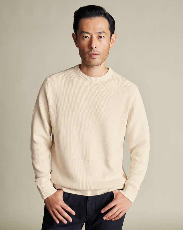 Cotton Rib Crew Neck Jumper - Cream