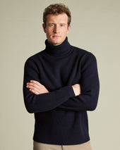 Pure Merino Chunky Roll Neck Jumper - Navy