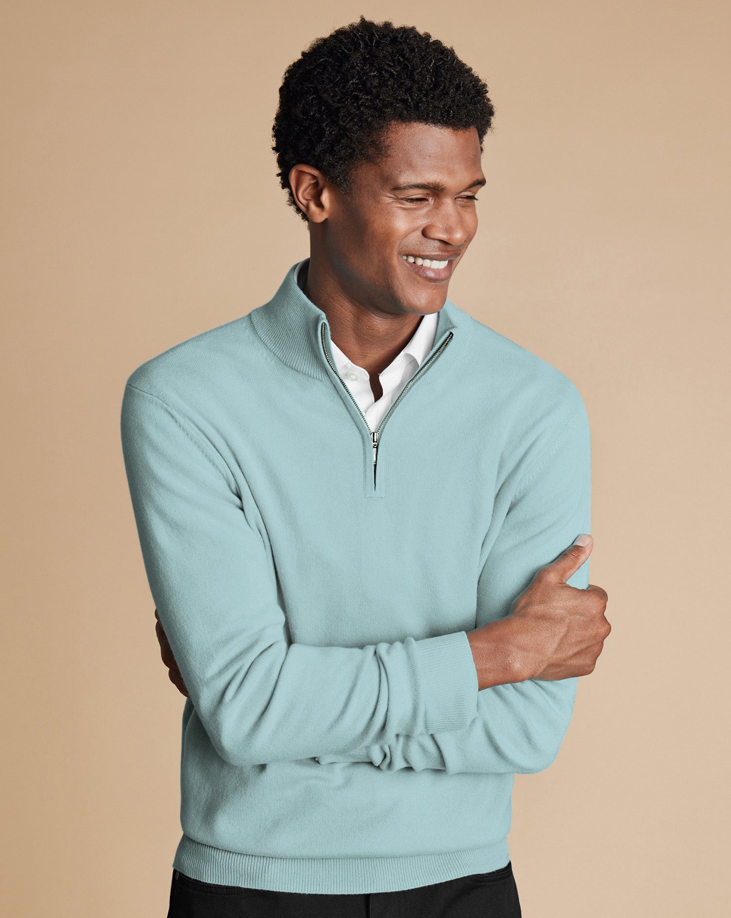 Cashmere Zip Neck Jumper Aqua Green