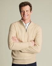 Pure Cashmere Quarter Zip Sweater - Cream