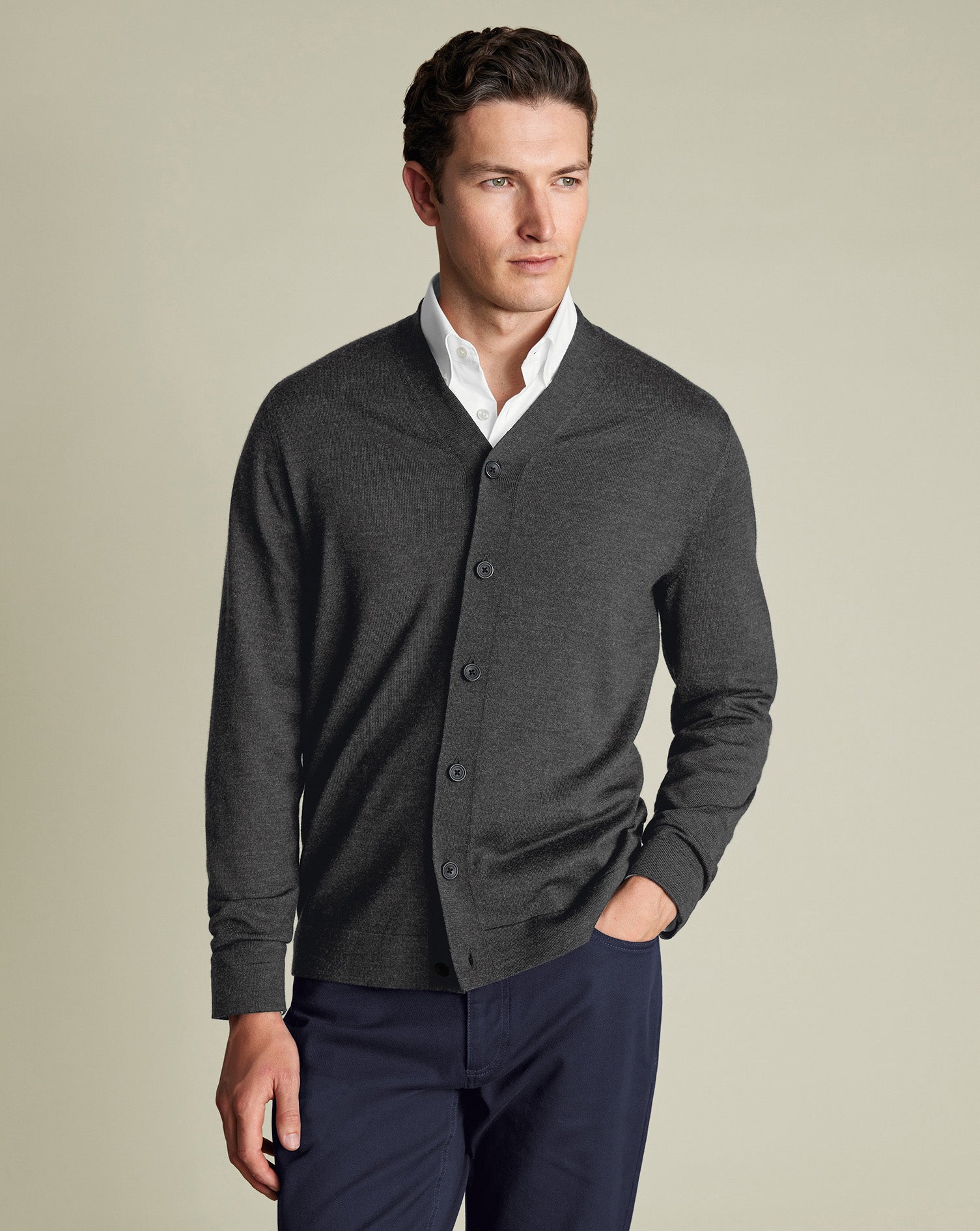 Pure Merino Cardigan - Gray
