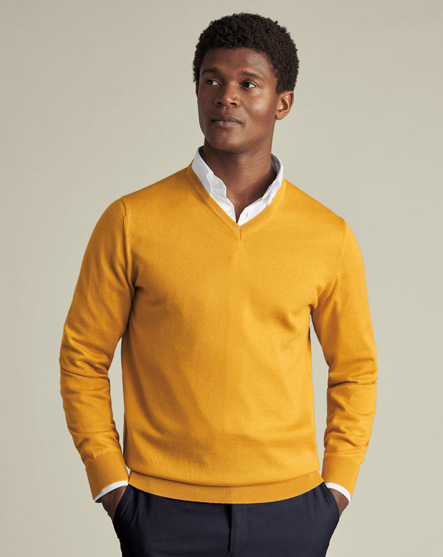 Merino V-Neck Jumper - Yellow
