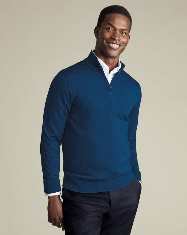 Merino Quarter Zip Sweater - Atlantic Blue