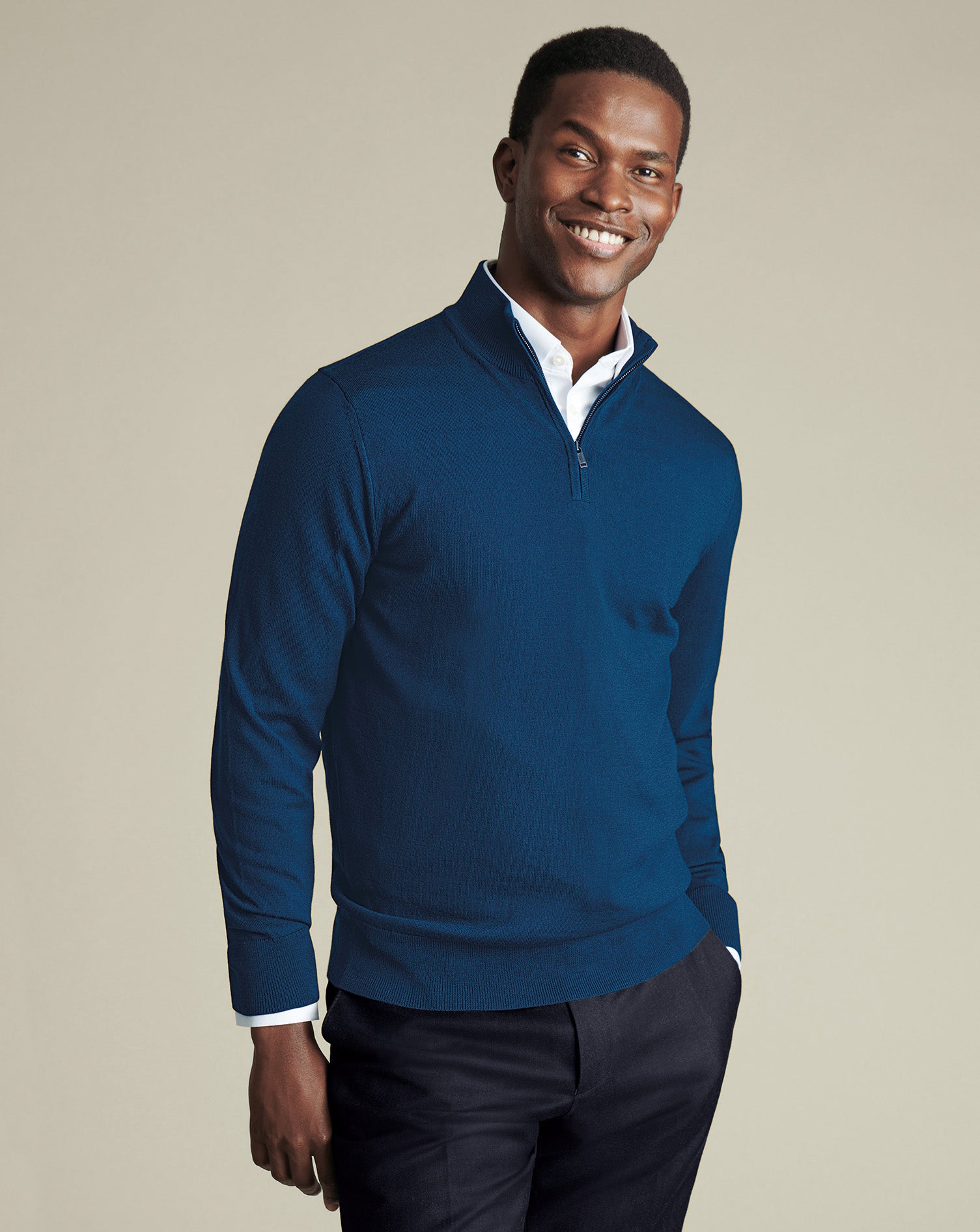 Merino Zip Neck Jumper Atlantic Blue