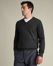 Pure Merino V-Neck Jumper - Charcoal Grey