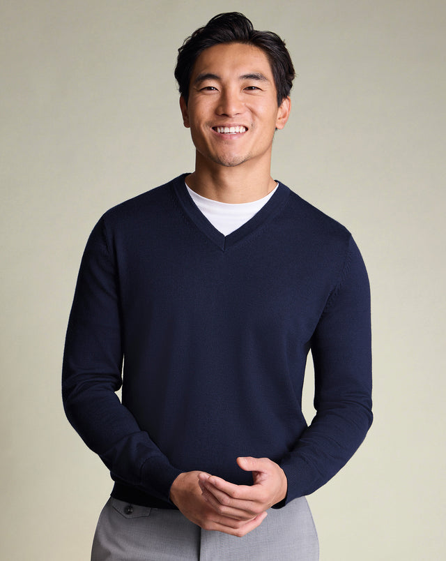 Pure Merino V-Neck Jumper - Navy
