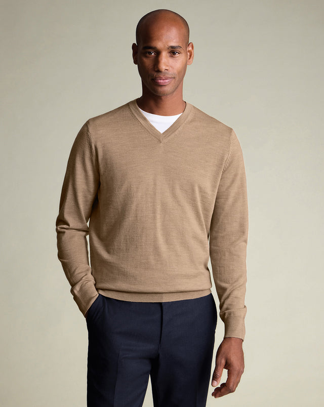 Pure Merino V-Neck Sweater - Oatmeal