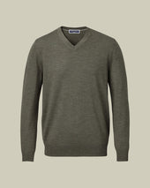 Pure Merino V Neck Jumper Green