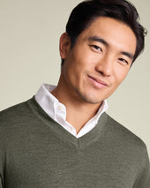 Pure Merino V Neck Jumper Green