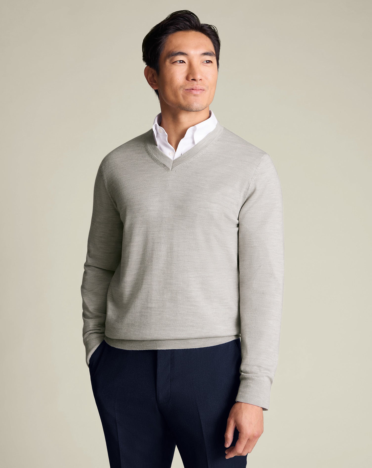 Pure Merino V-Neck Sweater - Silver Gray