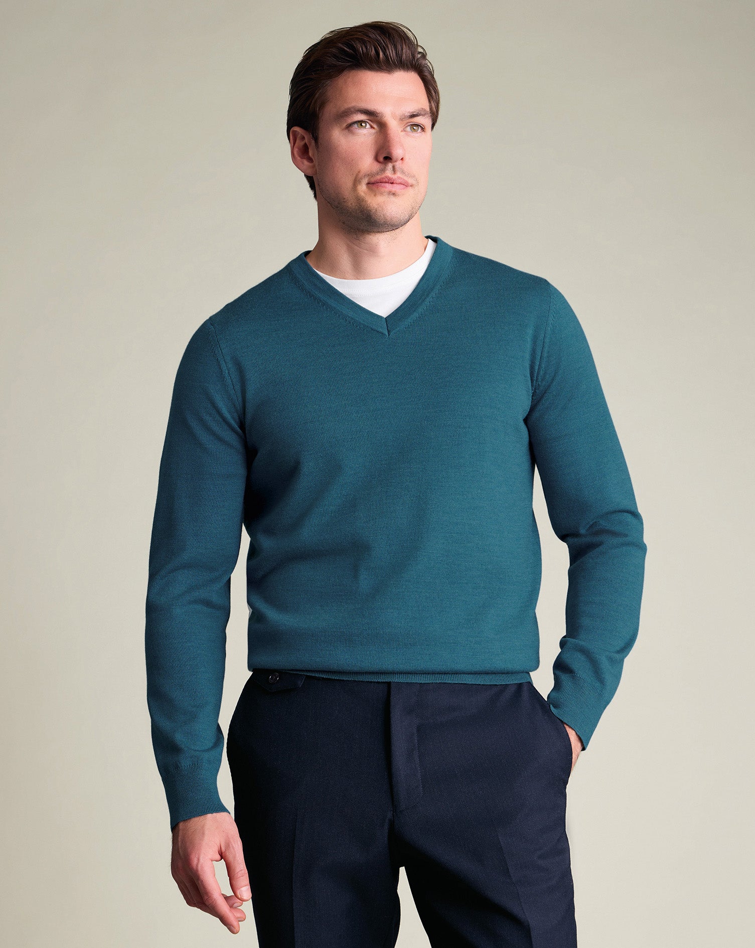 Pure Merino V-Neck Jumper - Teal