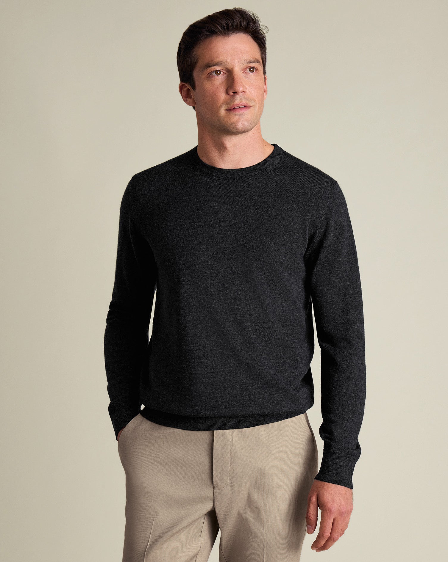 Pure Merino Crew Neck Sweater - Charcoal Grey