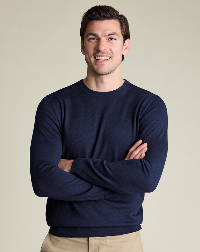 Pure Merino Crew Neck Jumper - Navy