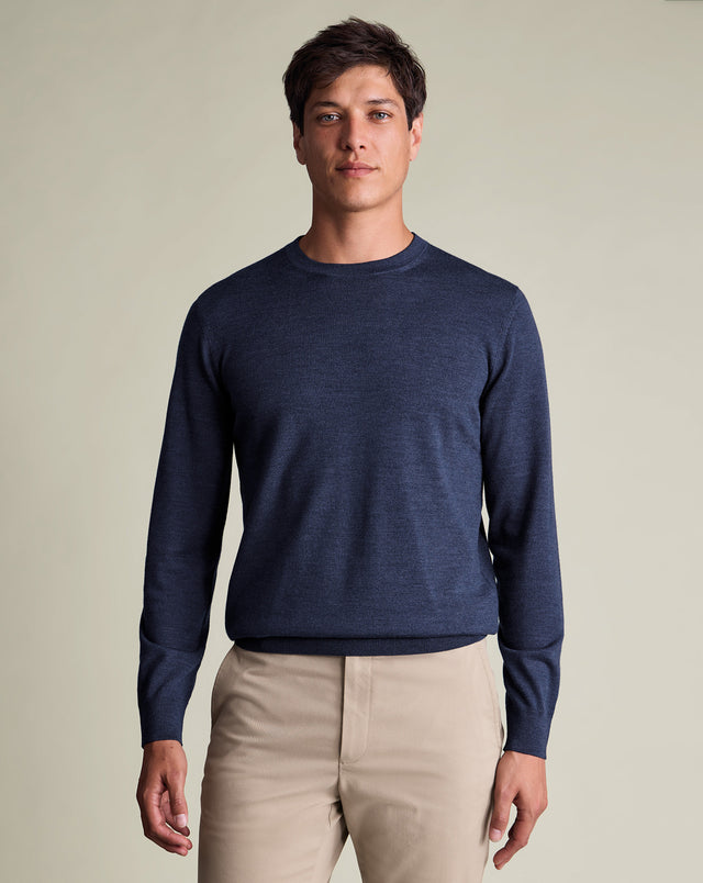 Pure Merino Crew Neck Sweater - Ink Blue