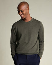 Pure Merino Crew Neck Jumper - Olive Green