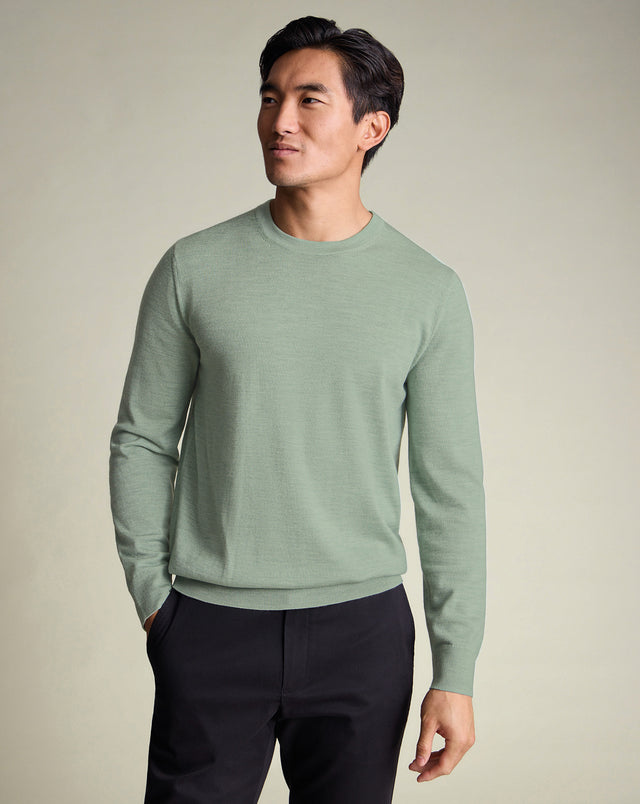Pure Merino Crew Neck Jumper - Pale Teal