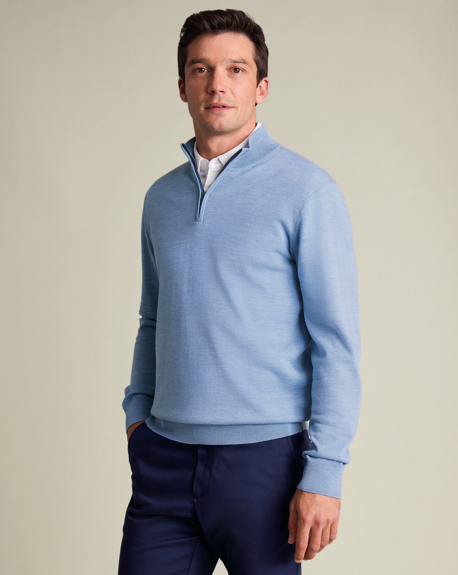 Pure Merino Zip Neck Jumper - Cornflower Blue