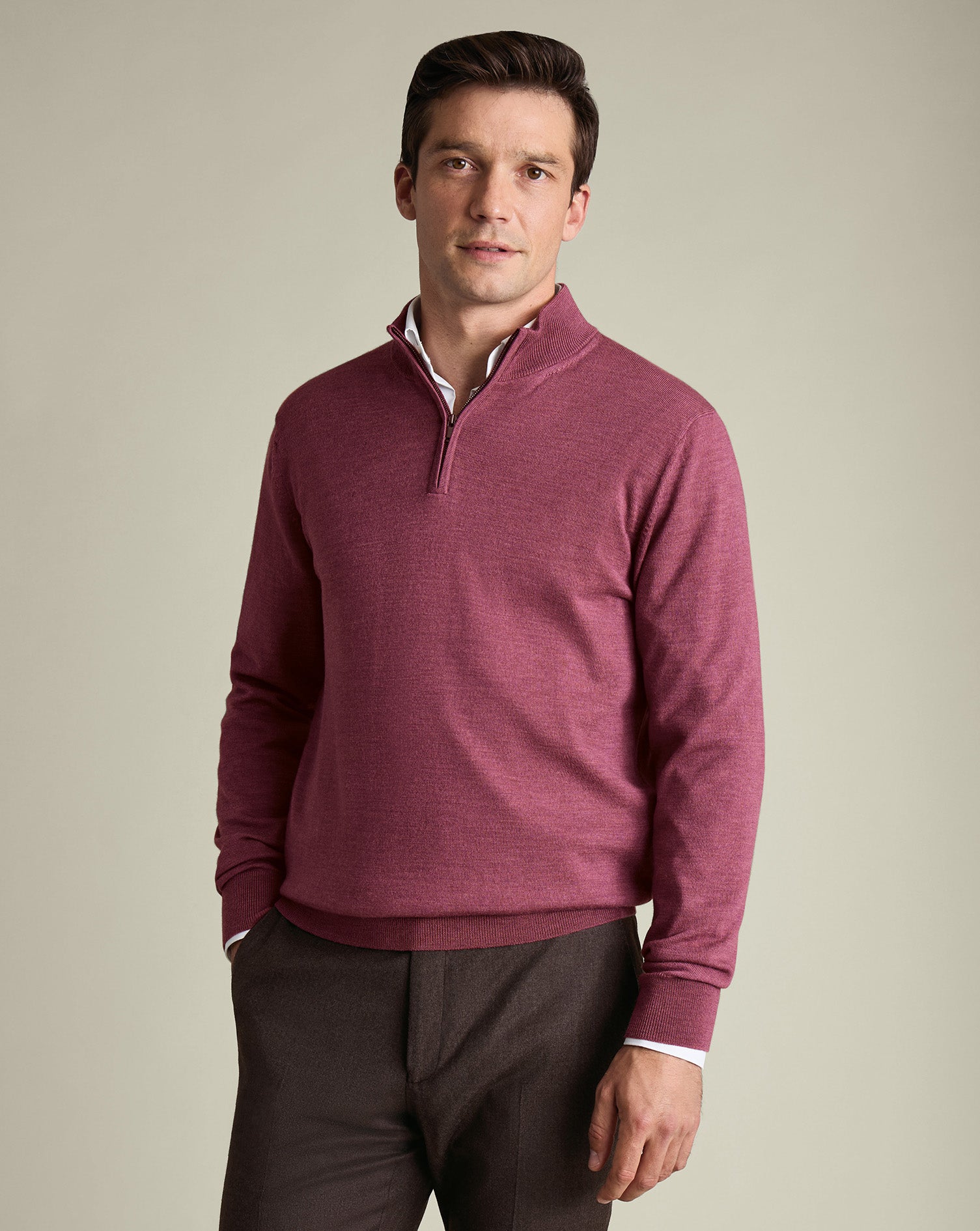 Pure Merino Zip Neck Jumper - Dark Pink