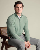 Pure Merino Zip Neck Jumper - Pale Teal