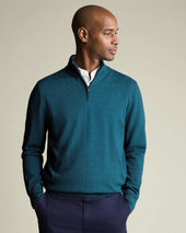 Pure Merino Zip Neck Jumper - Teal