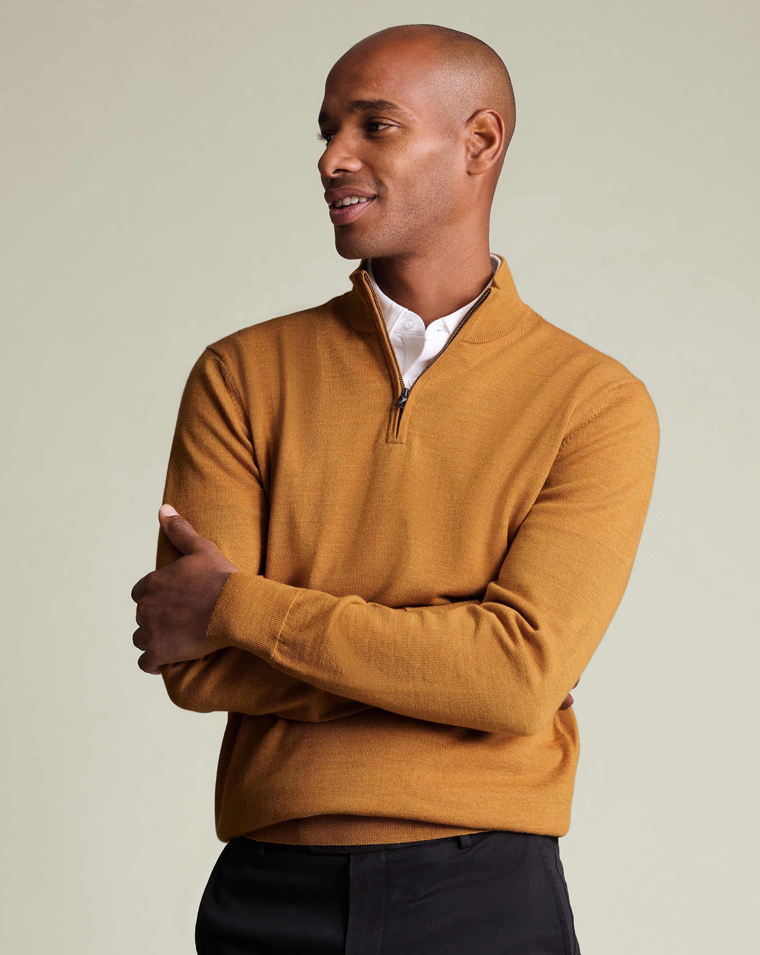 Pure Merino Quarter Zip Sweater - Yellow