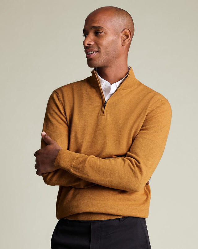 Pure Merino Zip Neck Jumper - Yellow