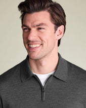 Pure Merino Zip Neck Knitted Polo Grey