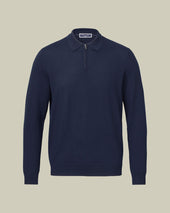 Pure Merino Zip Neck Knitted Polo