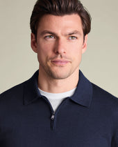 Pure Merino Zip Neck Knitted Polo