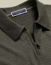 Pure Merino Zip Neck Knitted Polo Green