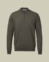 Pure Merino Zip Neck Knitted Polo Green