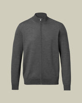 Pure Merino Full Zip Through Cardigan Gray